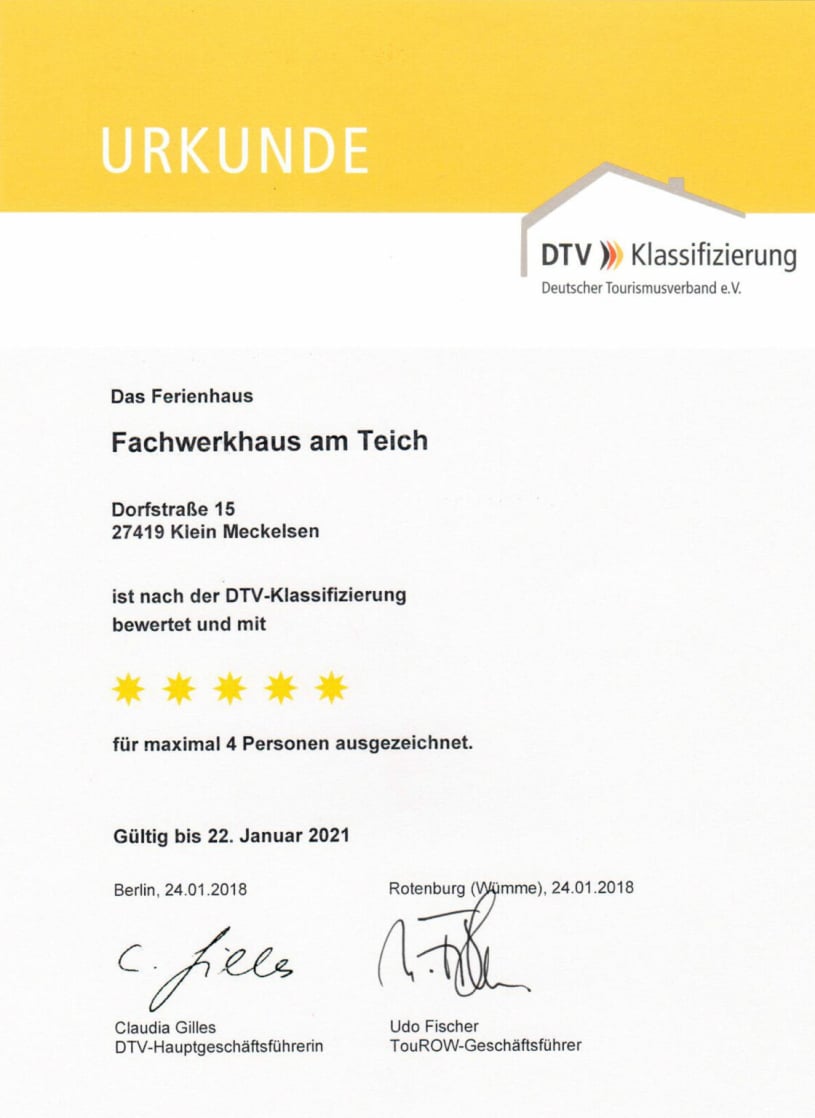 5 Sterne Sterneklassifizierung Gundies Home No. 15 Klein Meckelsen Niedersachsen